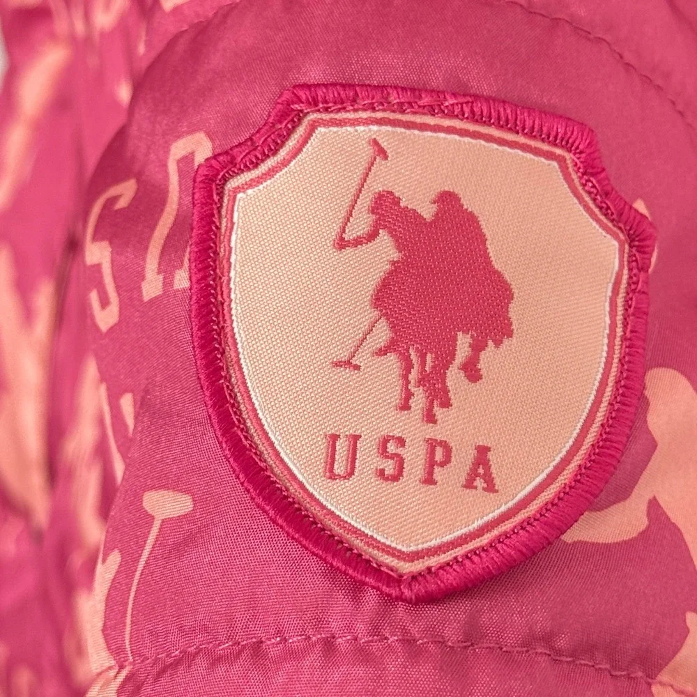 US Polo Assn Kids Puffer Jacket Faux Fur‎ Hood Pink Logo Print 12M